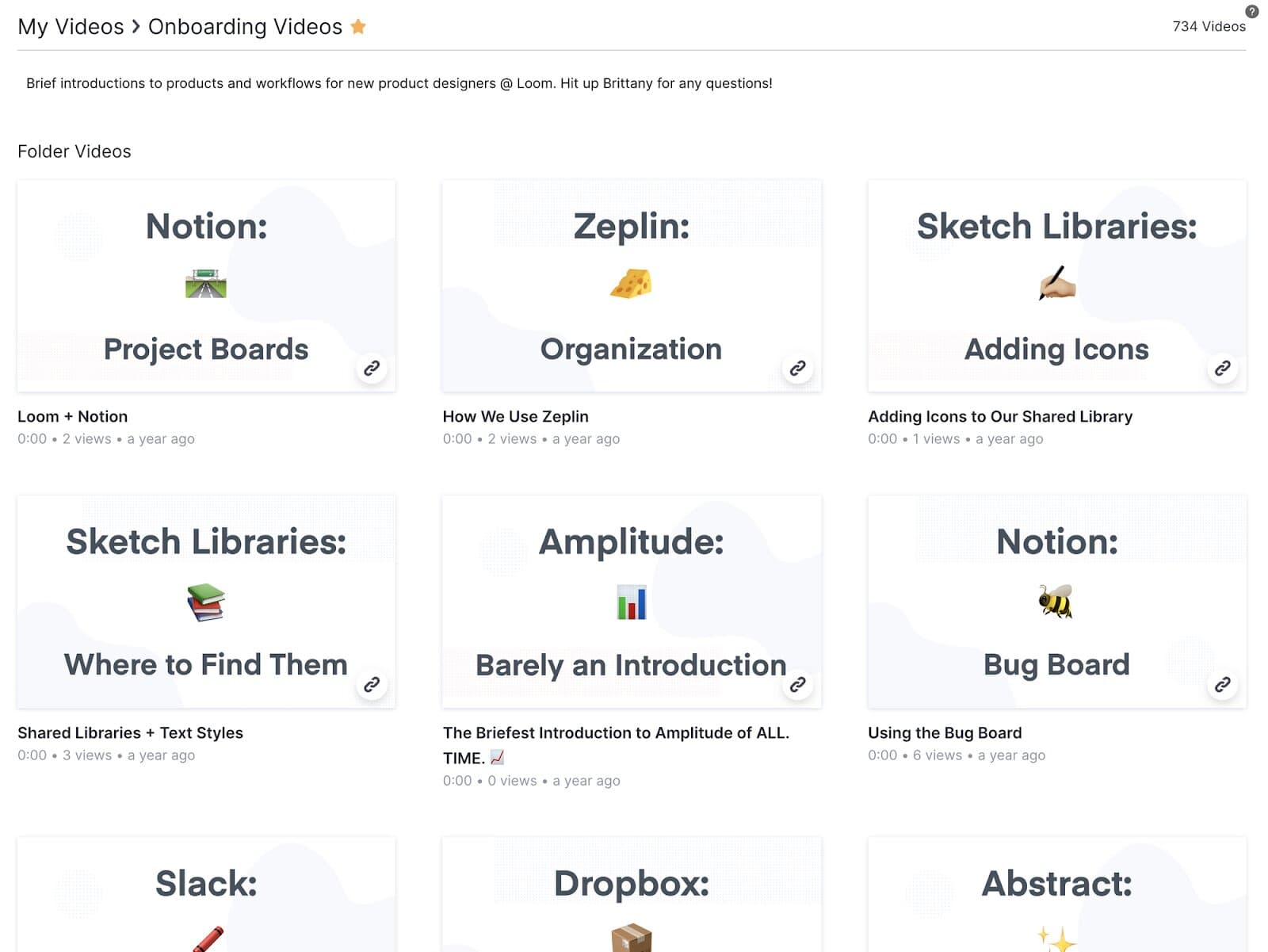 Folder of onboarding videos screenshot