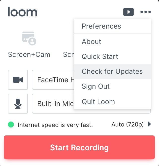 Loom check for updates screenshot