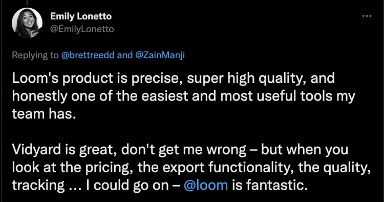 loom v vidyard tweet